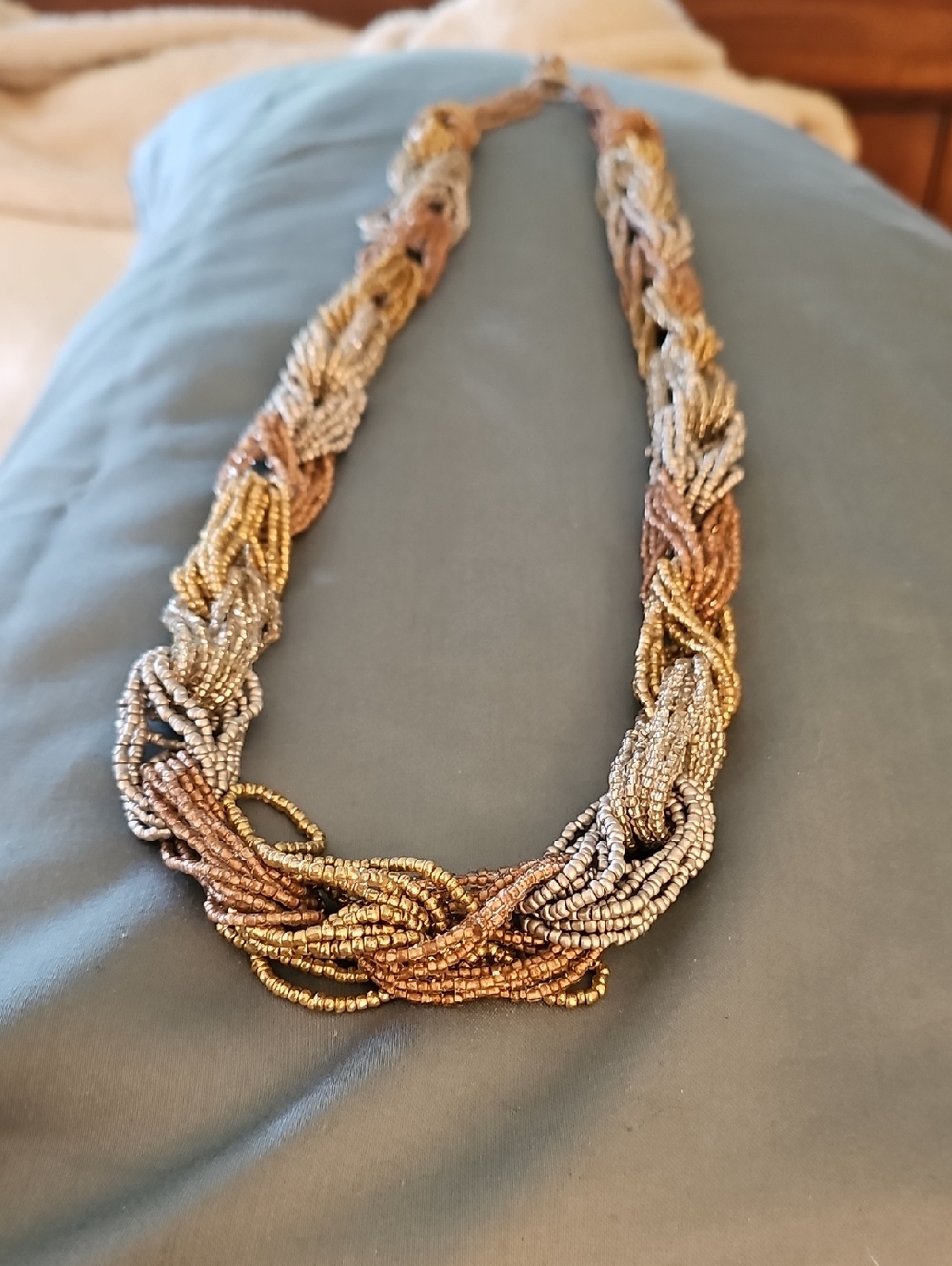 NEW Multicolor Braided Seed Bead Necklace - Gold, Silver & Rose